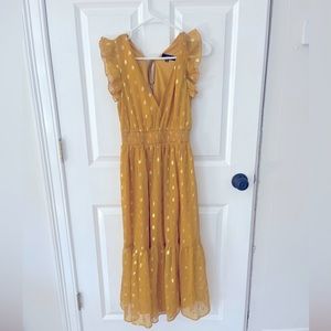 Yellow and Gold Dot Ruffled Tiered Midi Dress